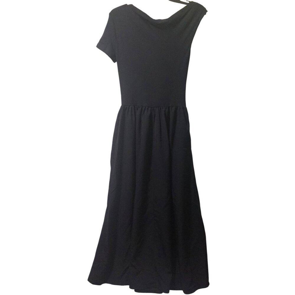 NWT Commense Black Maxi Dress Short Sleeves Size Medium~Stretch Top~Pockets - Picture 2 of 10